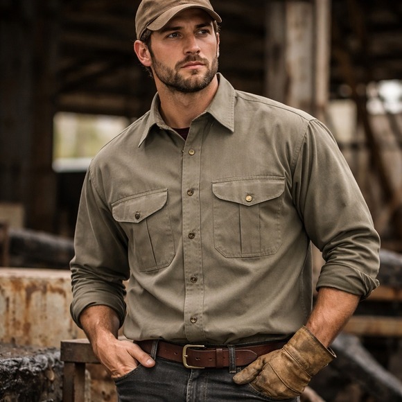 C.C. Filson Work Shirt Mens L Green USA Made Y2K Utility Chore Pockets - Picture 12 of 13